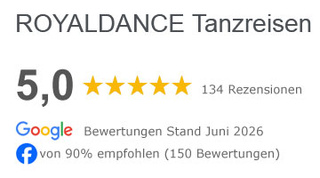 Bewertungen in Google und facebook für ROYALDANCE Tanzreisen